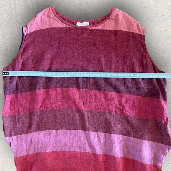 Mara Gibbucci 100% Linen Oversized Tank Size Large Red Striped Pockets Lagenlook - Picture 5 of 11